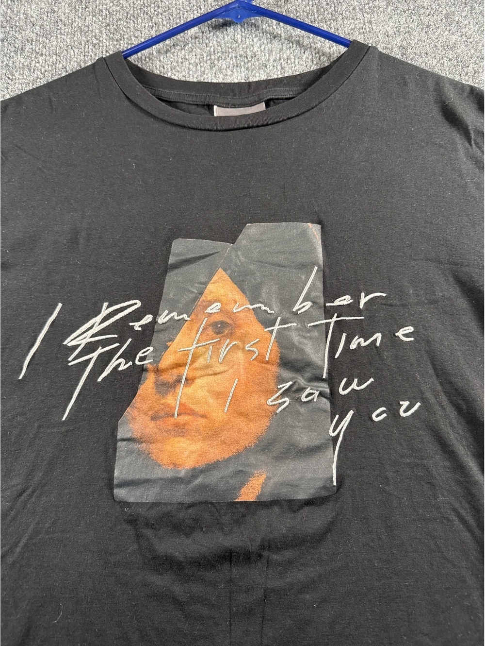 H&M Mens Large Black Graphic T Shirt Remember First Time I Saw You